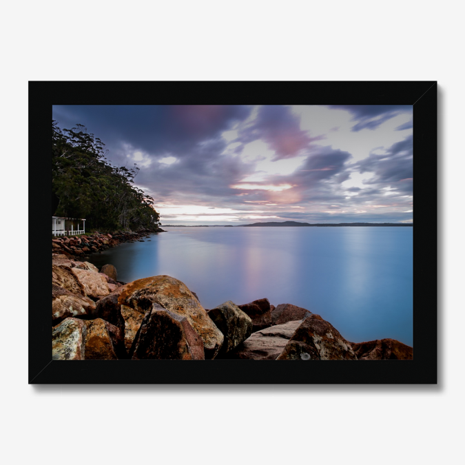 Floating Framed Canvas - Rocky Coastline at Sunset