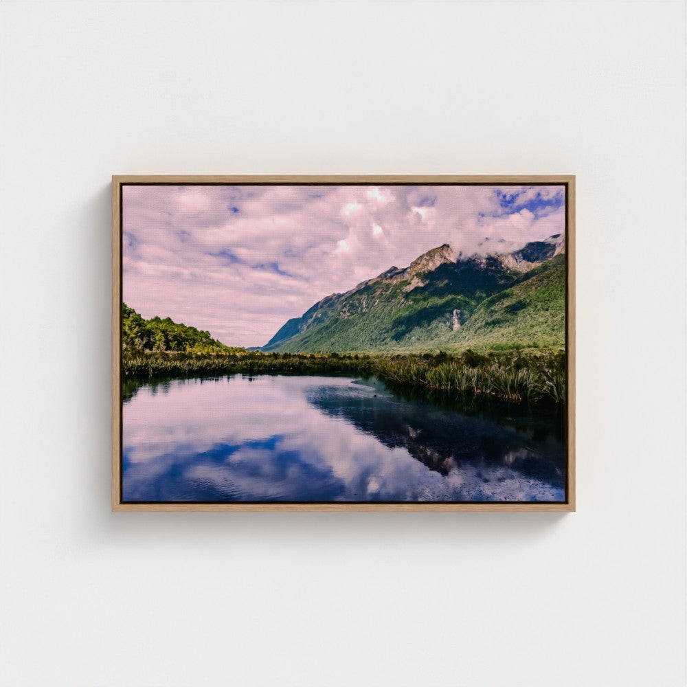 Floating Framed Canvas - Mountain Reflections in Still Water
