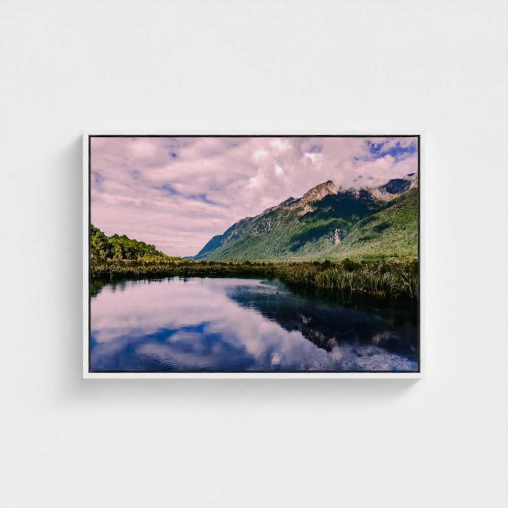 Floating Framed Canvas - Mountain Reflections in Still Water