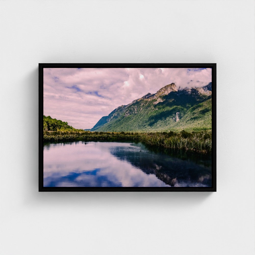 Floating Framed Canvas - Mountain Reflections in Still Water