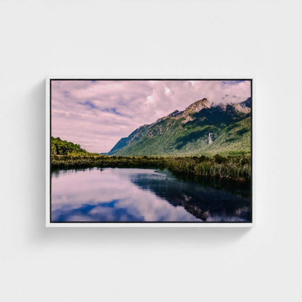 Floating Framed Canvas - Mountain Reflections in Still Water