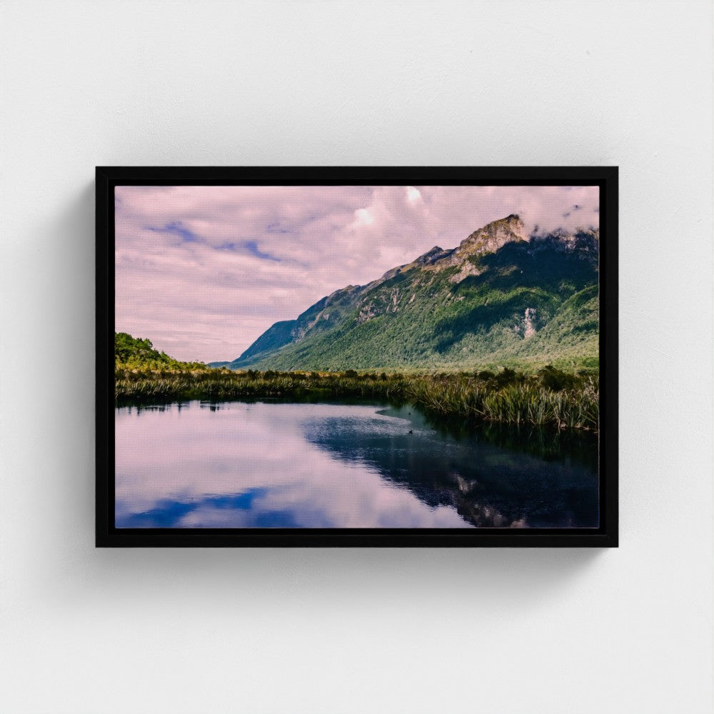 Floating Framed Canvas - Mountain Reflections in Still Water
