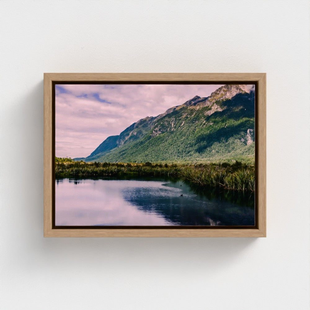 Floating Framed Canvas - Mountain Reflections in Still Water
