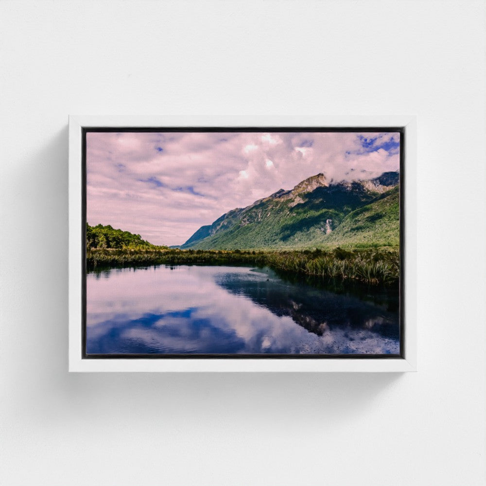 Floating Framed Canvas - Mountain Reflections in Still Water