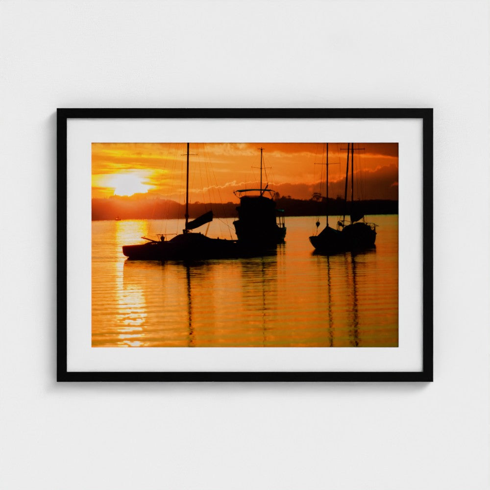Fine Art Print – Enhanced Matte - Sailboats in Fiery Sunset