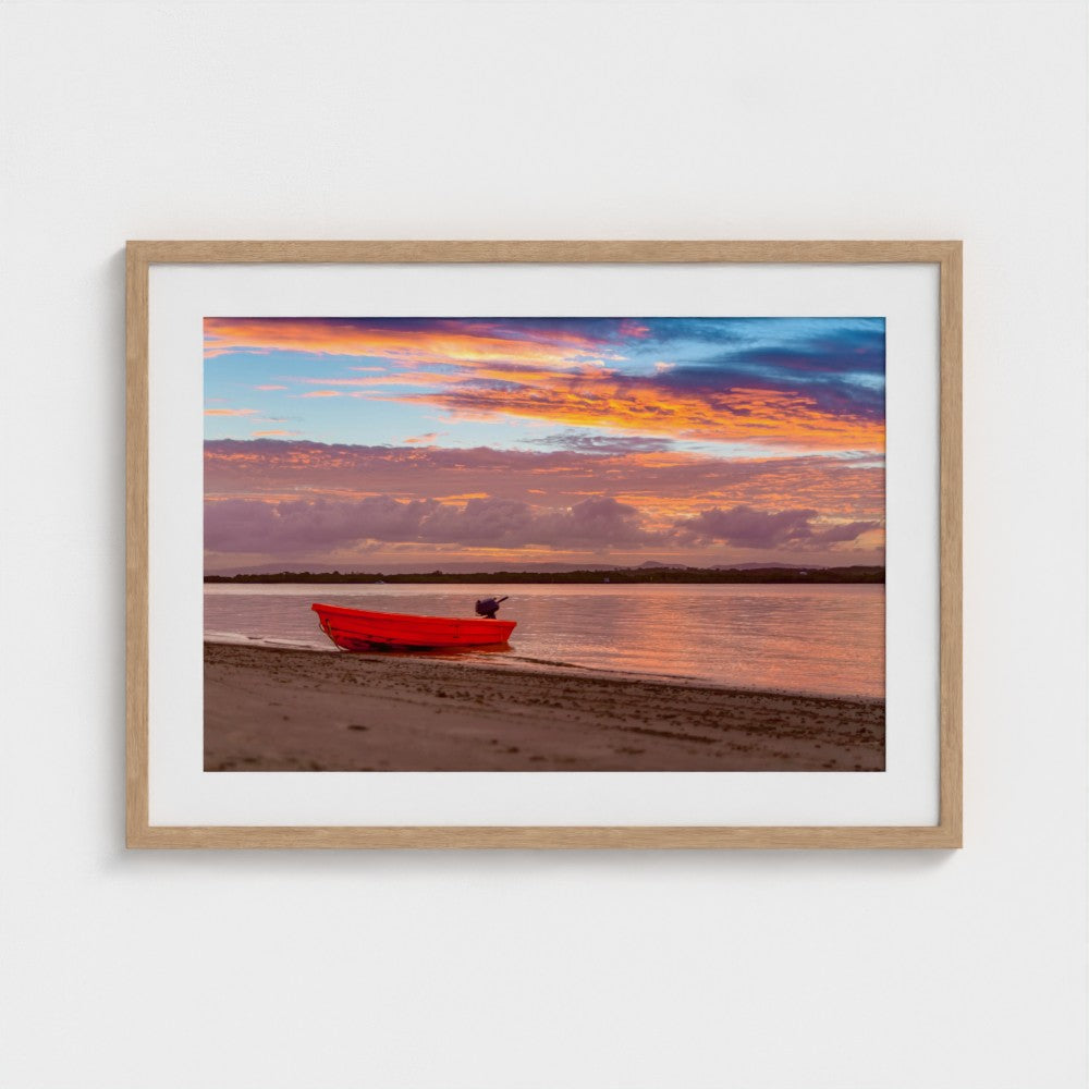 Fine Art Print – Enhanced Matte - Red Boat at Sunset Shore