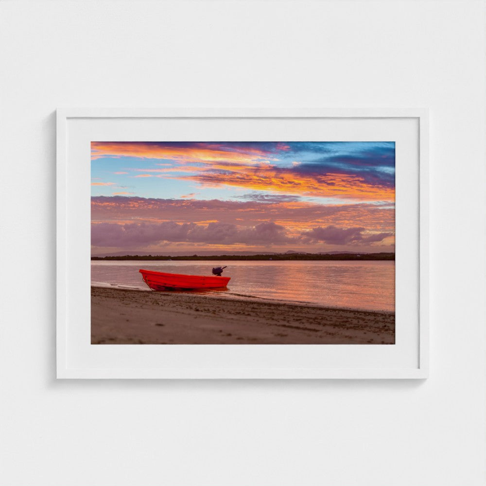 Fine Art Print – Enhanced Matte - Red Boat at Sunset Shore