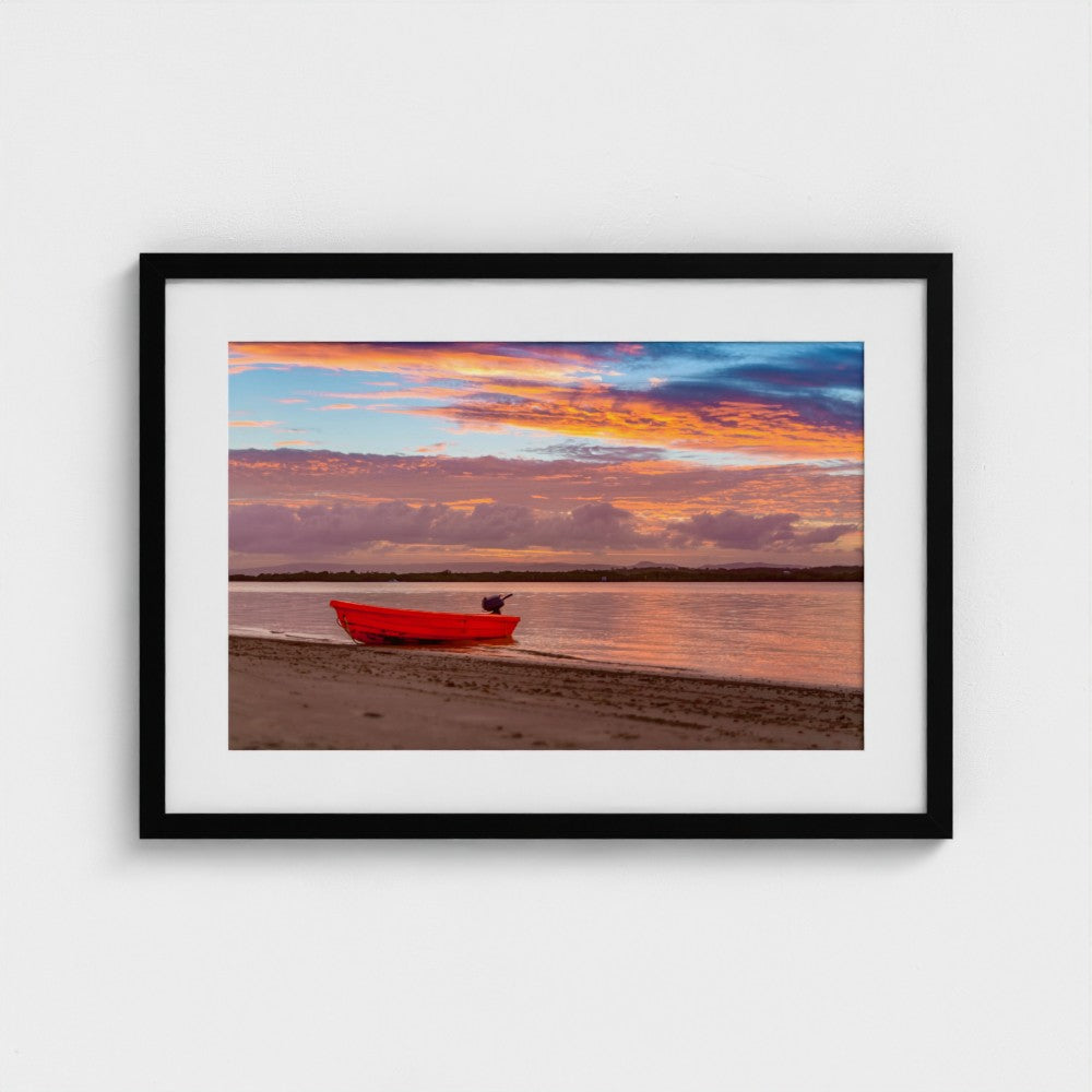 Fine Art Print – Enhanced Matte - Red Boat at Sunset Shore