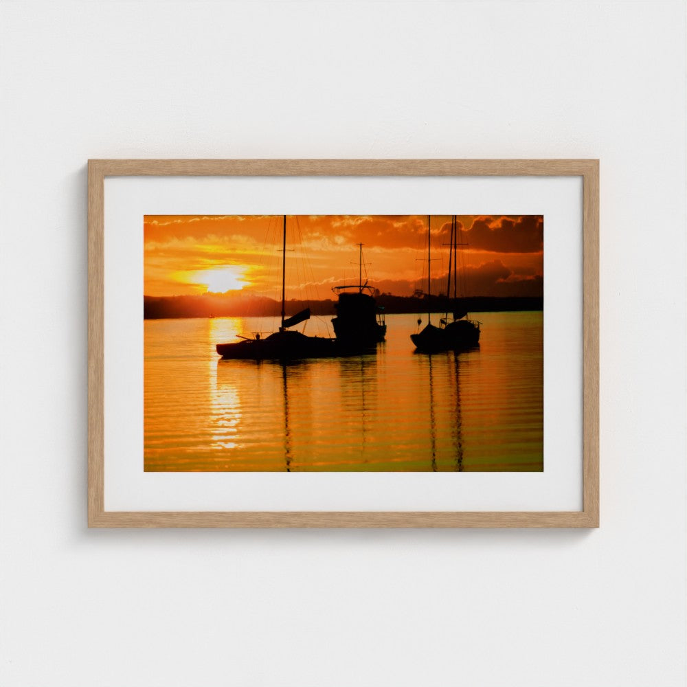 Fine Art Print – Enhanced Matte - Sailboats in Fiery Sunset