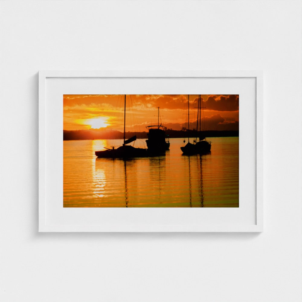 Fine Art Print – Enhanced Matte - Sailboats in Fiery Sunset