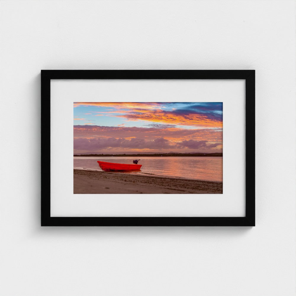 Fine Art Print – Enhanced Matte - Red Boat at Sunset Shore