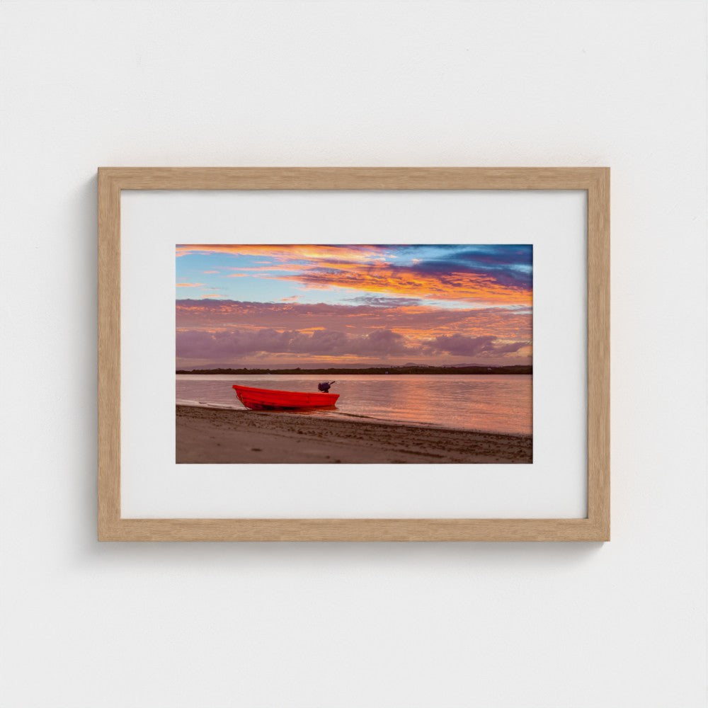 Fine Art Print – Enhanced Matte - Red Boat at Sunset Shore