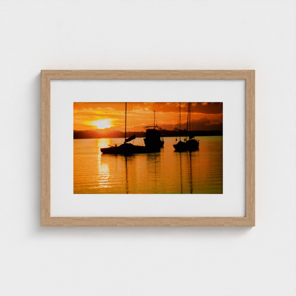 Fine Art Print – Enhanced Matte - Sailboats in Fiery Sunset