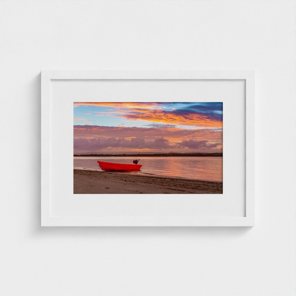Fine Art Print – Enhanced Matte - Red Boat at Sunset Shore