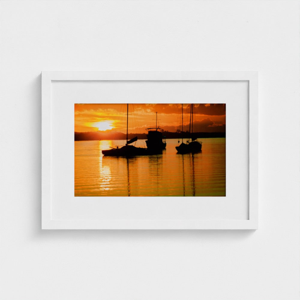 Fine Art Print – Enhanced Matte - Sailboats in Fiery Sunset