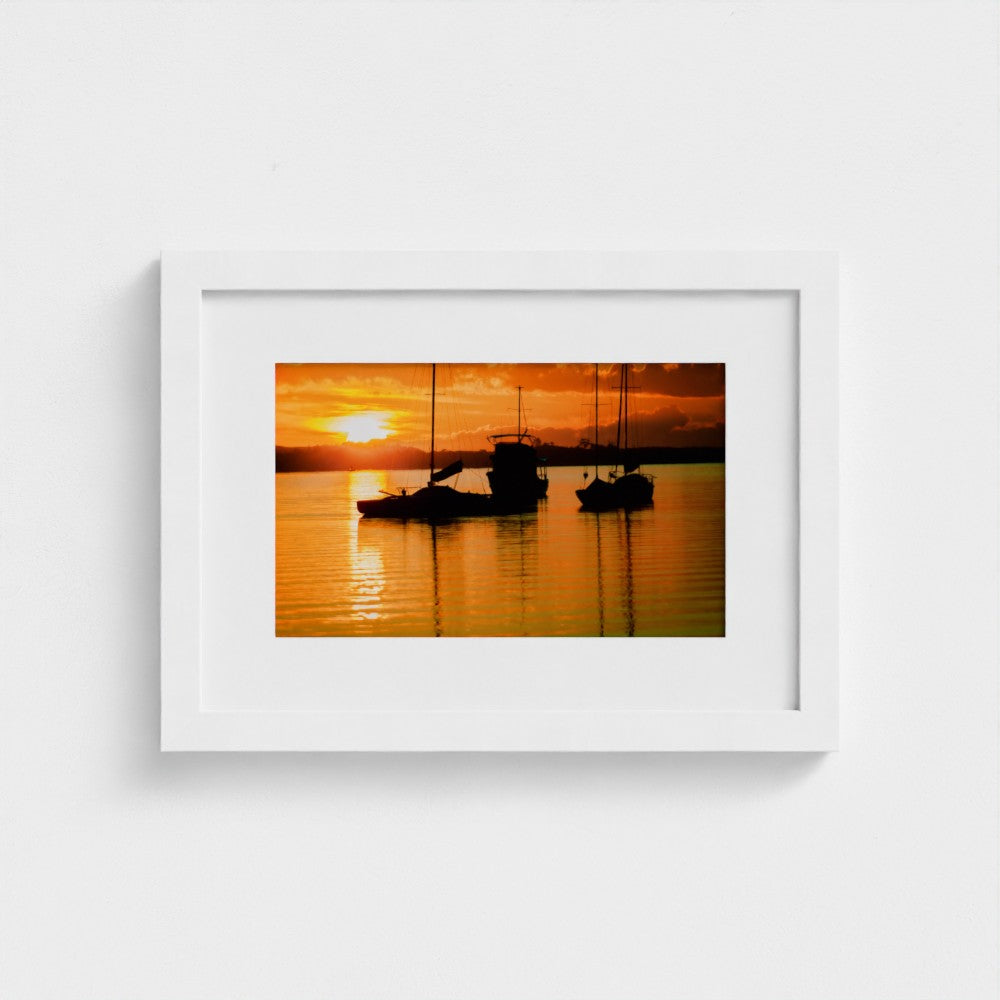 Fine Art Print – Enhanced Matte - Sailboats in Fiery Sunset
