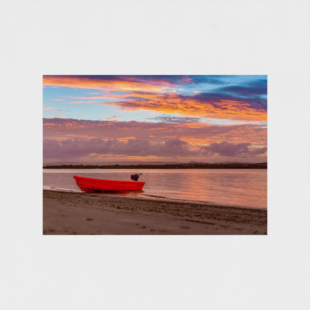 Fine Art Print – Enhanced Matte - Red Boat at Sunset Shore