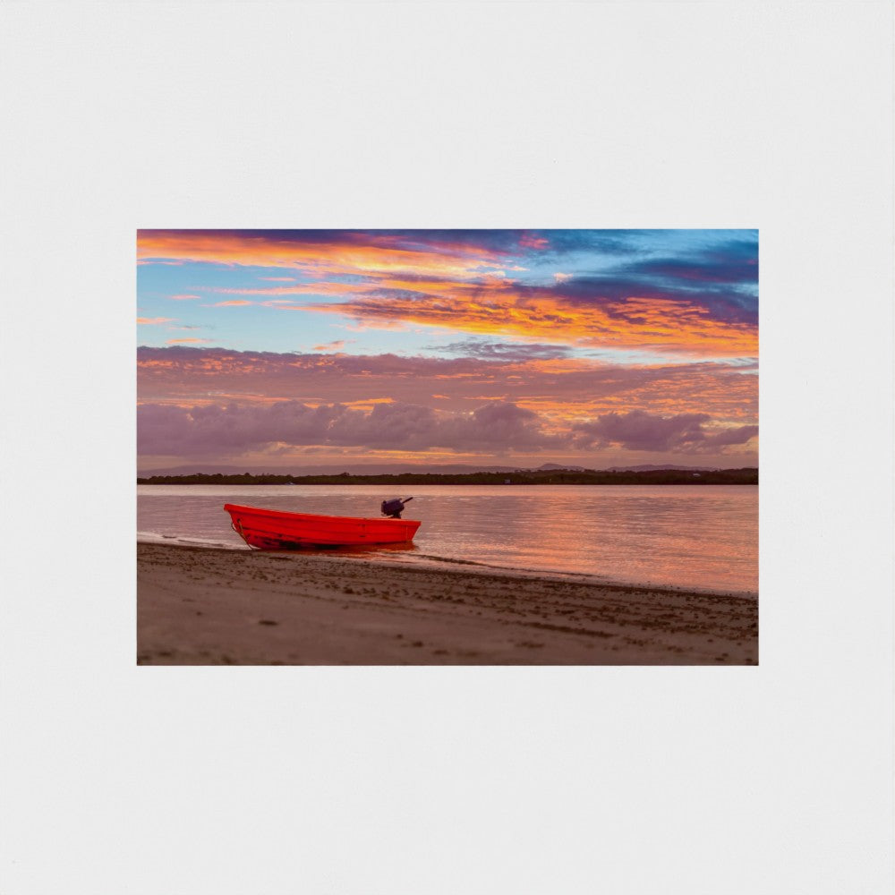 Fine Art Print – Enhanced Matte - Red Boat at Sunset Shore
