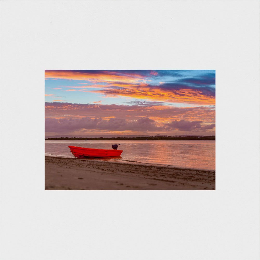 Fine Art Print – Enhanced Matte - Red Boat at Sunset Shore