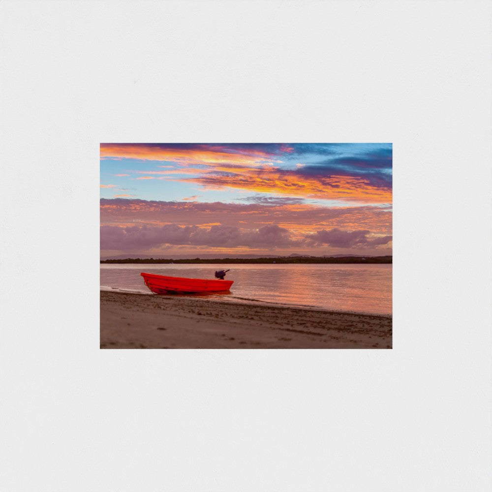 Fine Art Print – Enhanced Matte - Red Boat at Sunset Shore