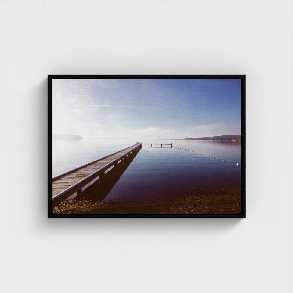 Floating Framed Canvas - Misty Pier at Dawn