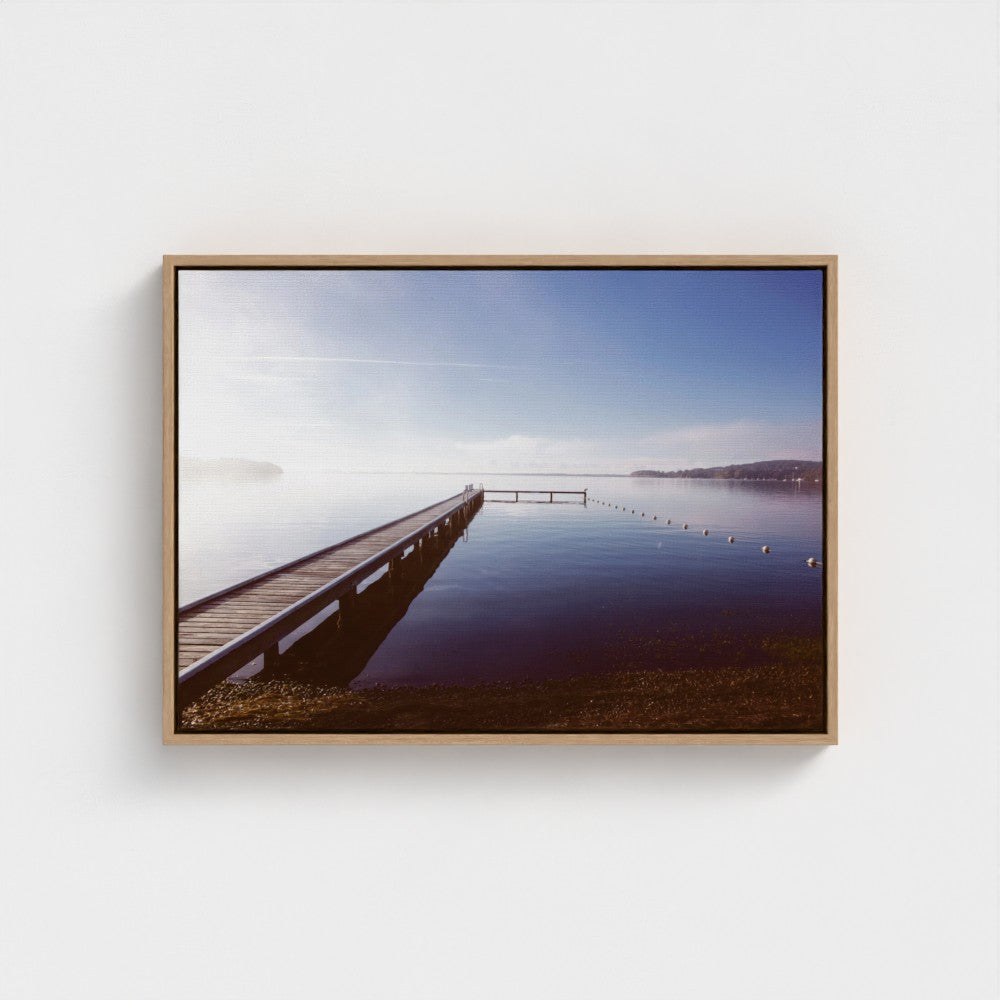 Floating Framed Canvas - Misty Pier at Dawn