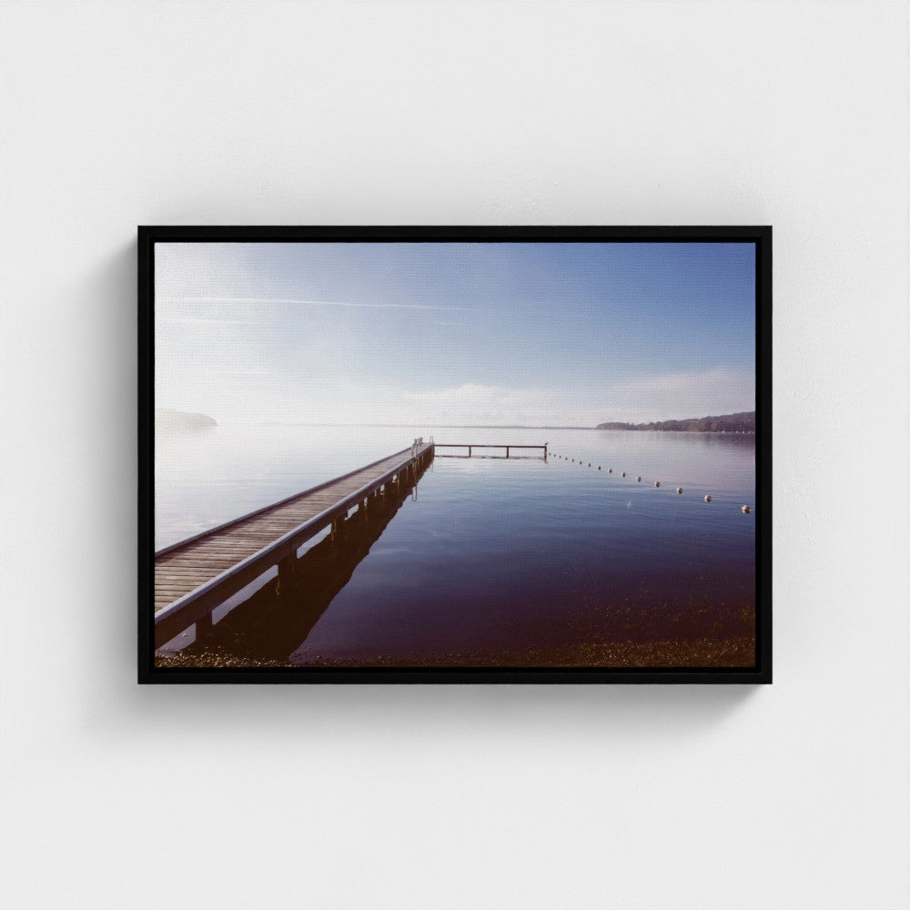 Floating Framed Canvas - Misty Pier at Dawn