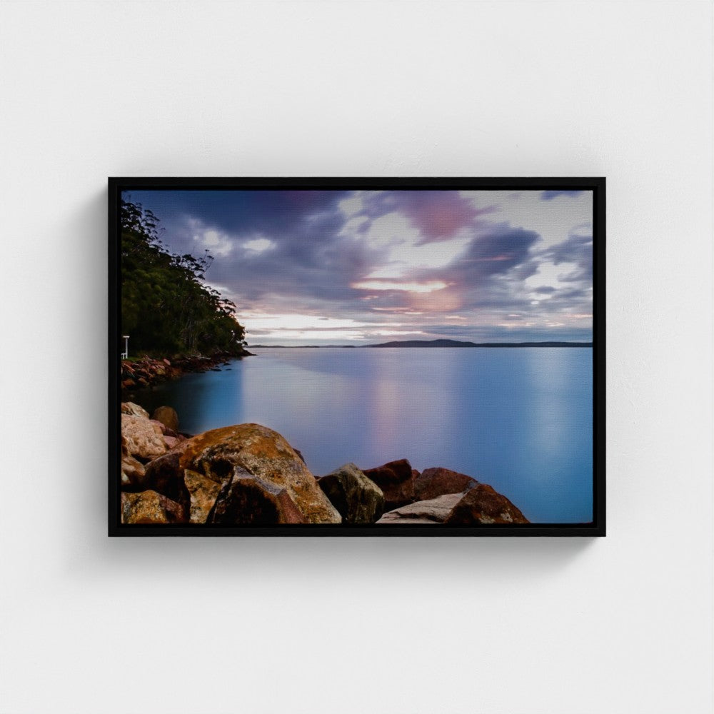 Floating Framed Canvas - Rocky Coastline at Sunset
