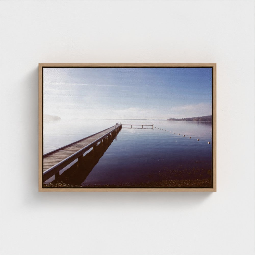 Floating Framed Canvas - Misty Pier at Dawn