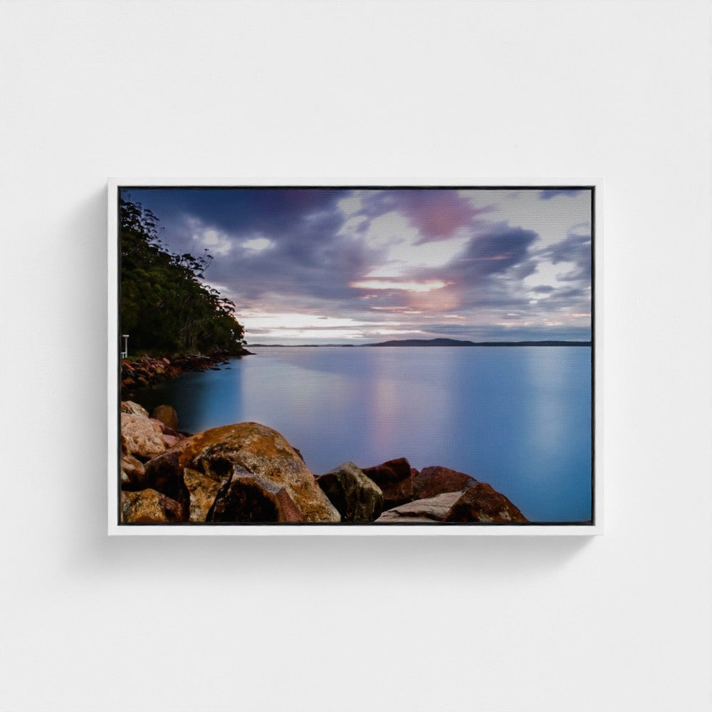 Floating Framed Canvas - Rocky Coastline at Sunset