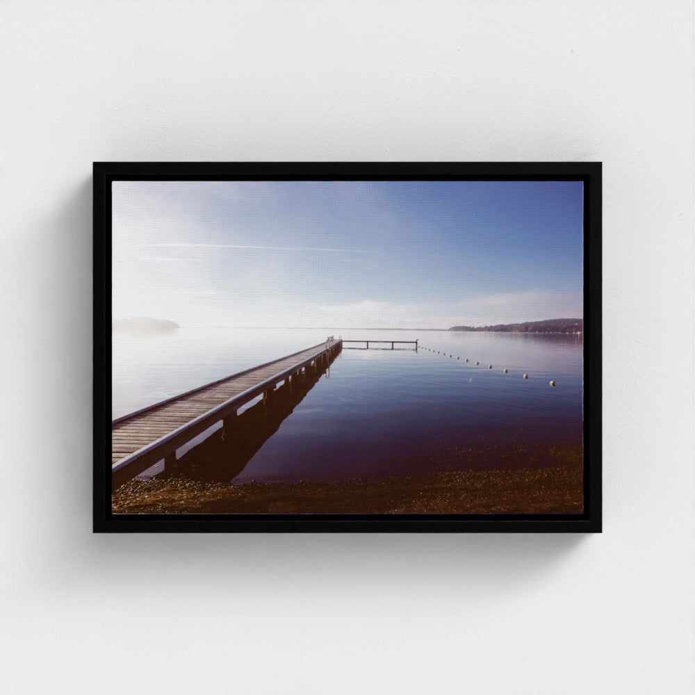 Floating Framed Canvas - Misty Pier at Dawn