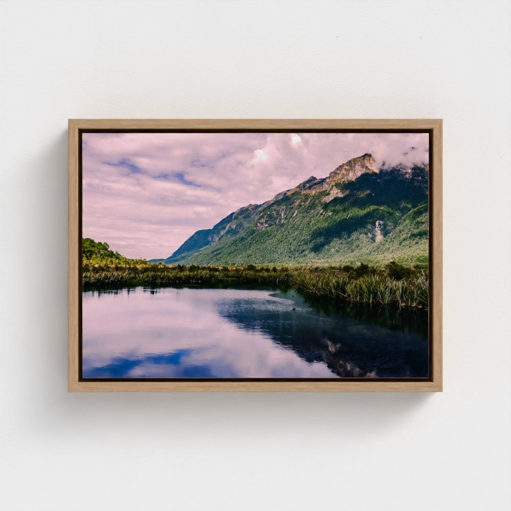 Floating Framed Canvas - Mountain Reflections in Still Water