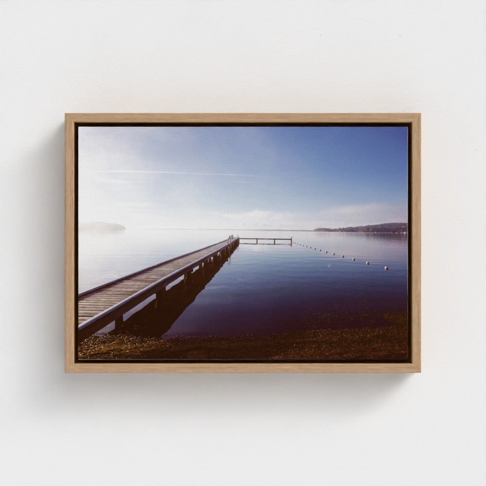 Floating Framed Canvas - Misty Pier at Dawn