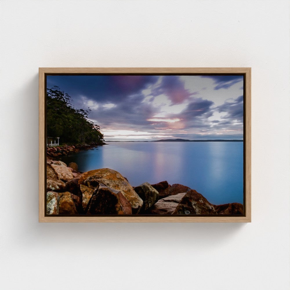 Floating Framed Canvas - Rocky Coastline at Sunset