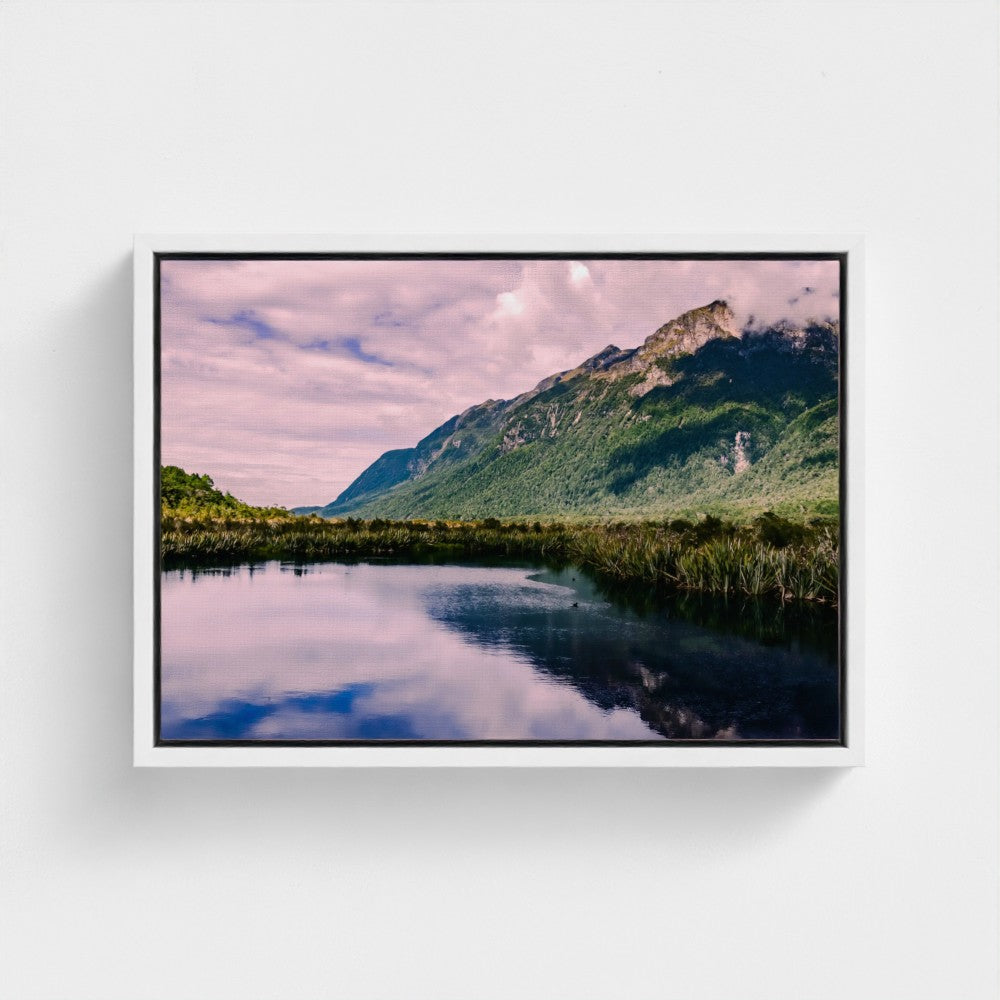 Floating Framed Canvas - Mountain Reflections in Still Water