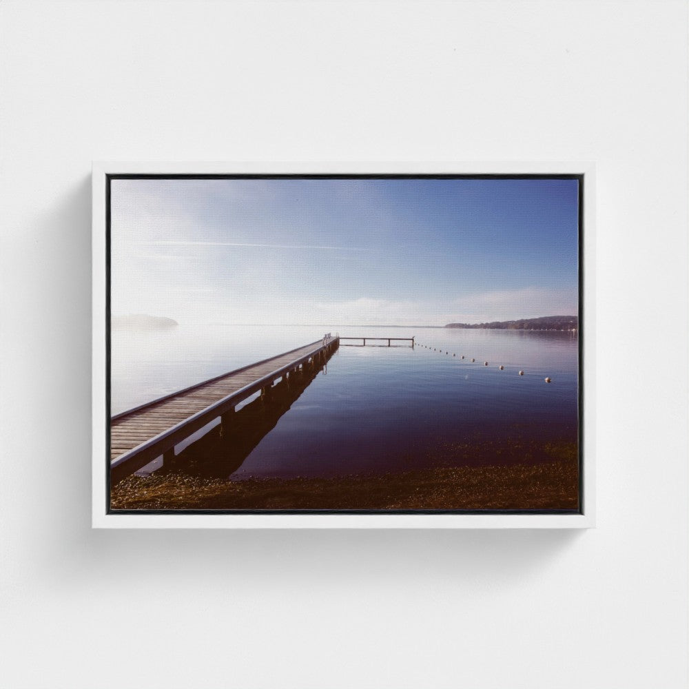 Floating Framed Canvas - Misty Pier at Dawn