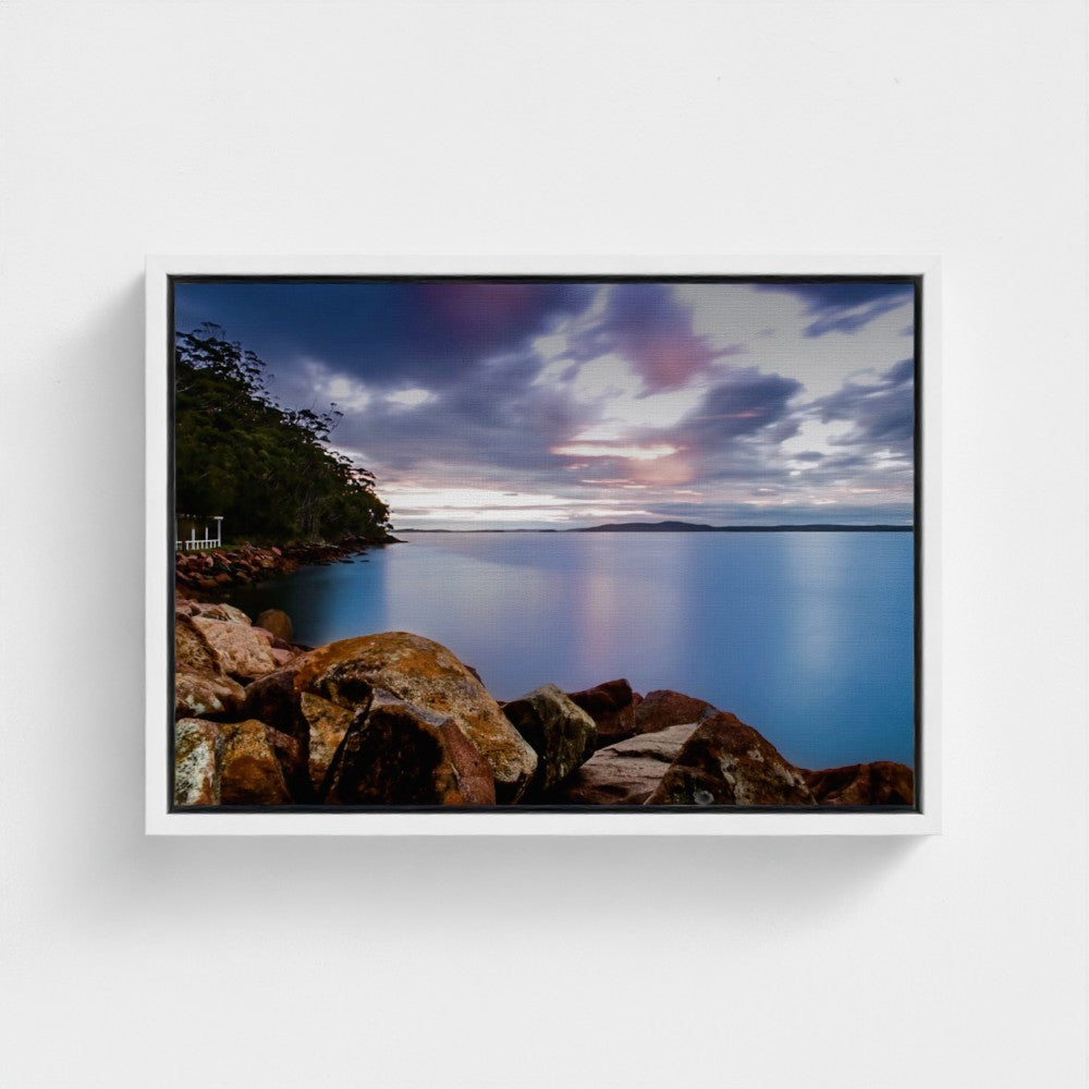 Floating Framed Canvas - Rocky Coastline at Sunset