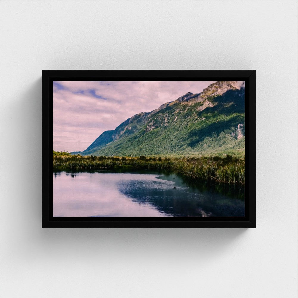 Floating Framed Canvas - Mountain Reflections in Still Water