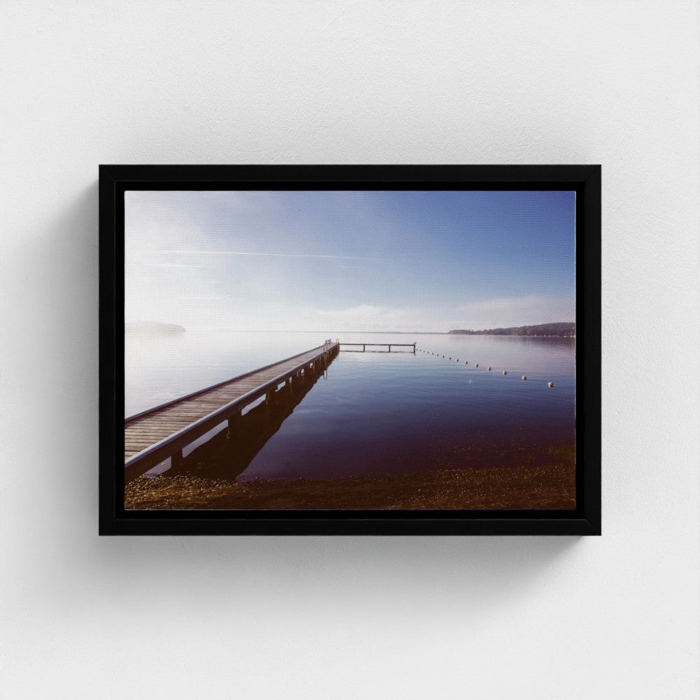Floating Framed Canvas - Misty Pier at Dawn