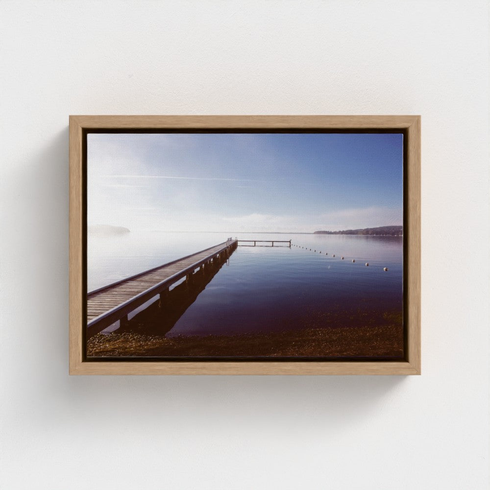 Floating Framed Canvas - Misty Pier at Dawn