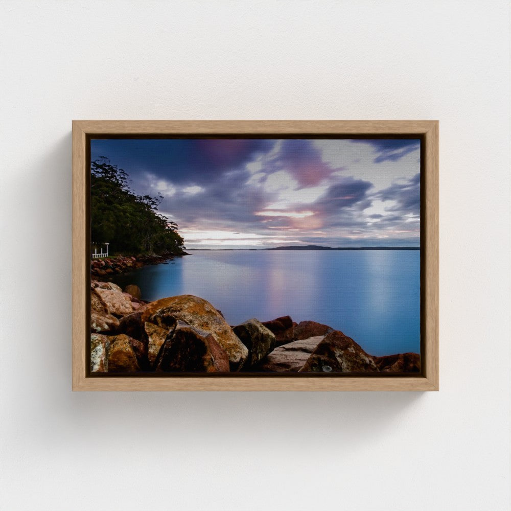 Floating Framed Canvas - Rocky Coastline at Sunset