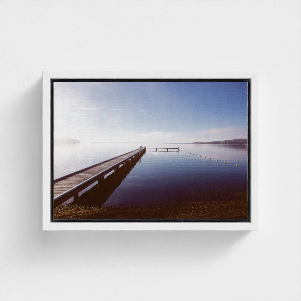 Floating Framed Canvas - Misty Pier at Dawn