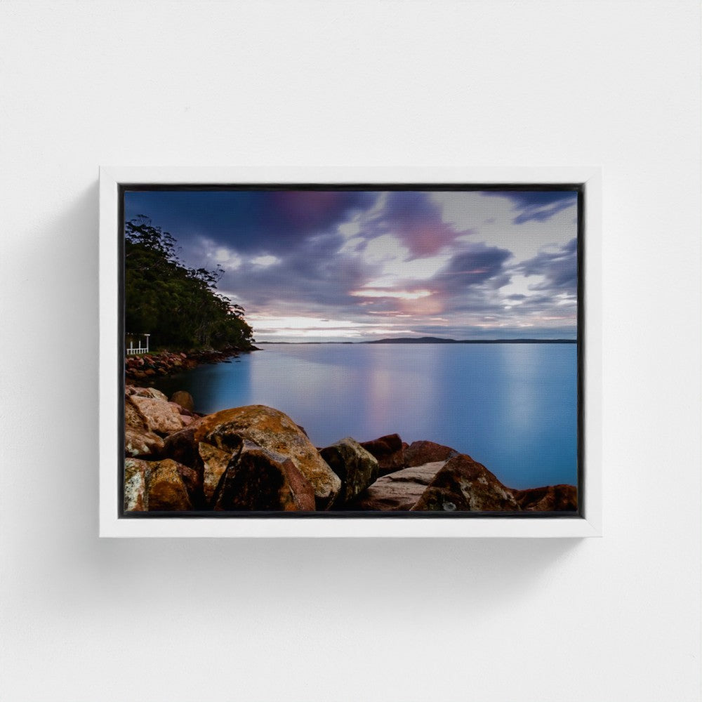 Floating Framed Canvas - Rocky Coastline at Sunset